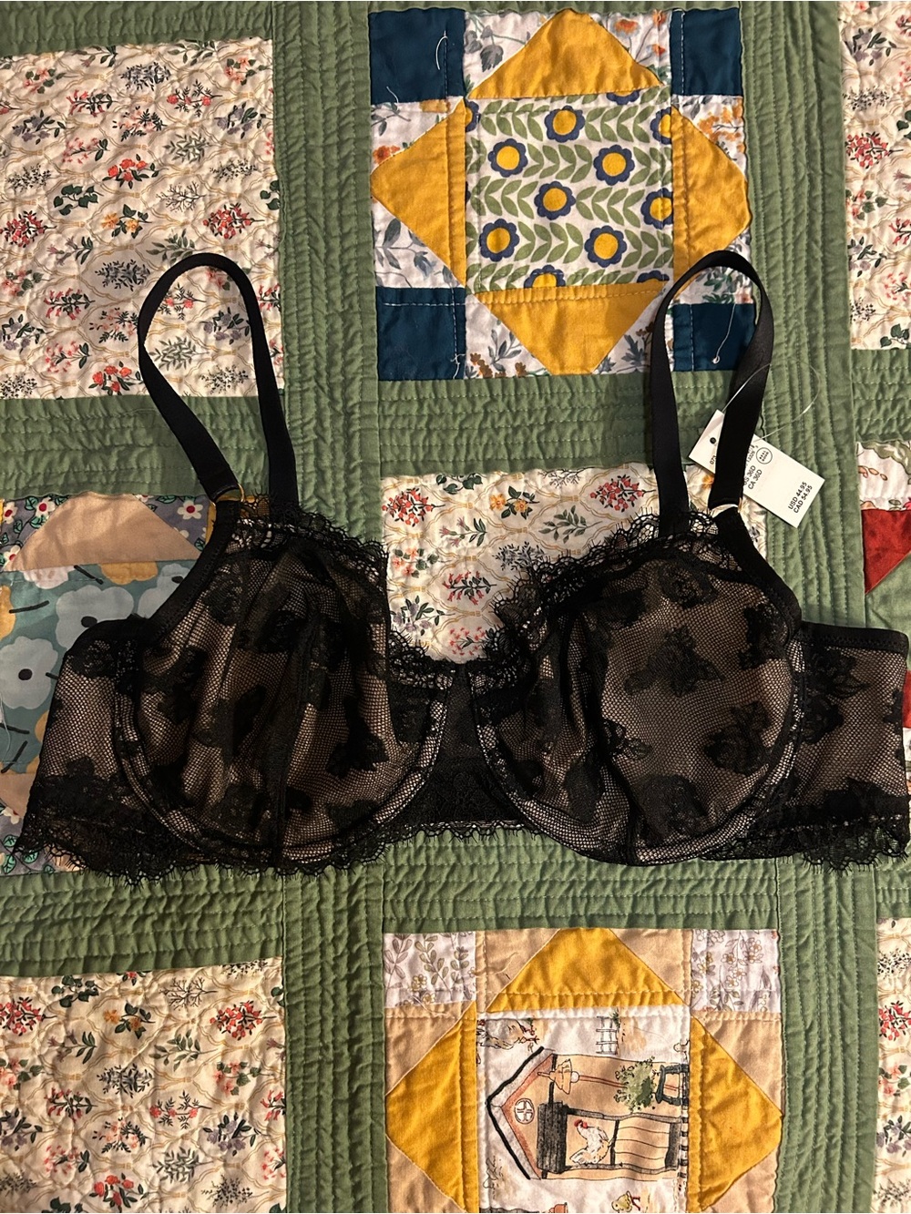 aerie Black Balconette Sheer Floral Lace Underwire Bra